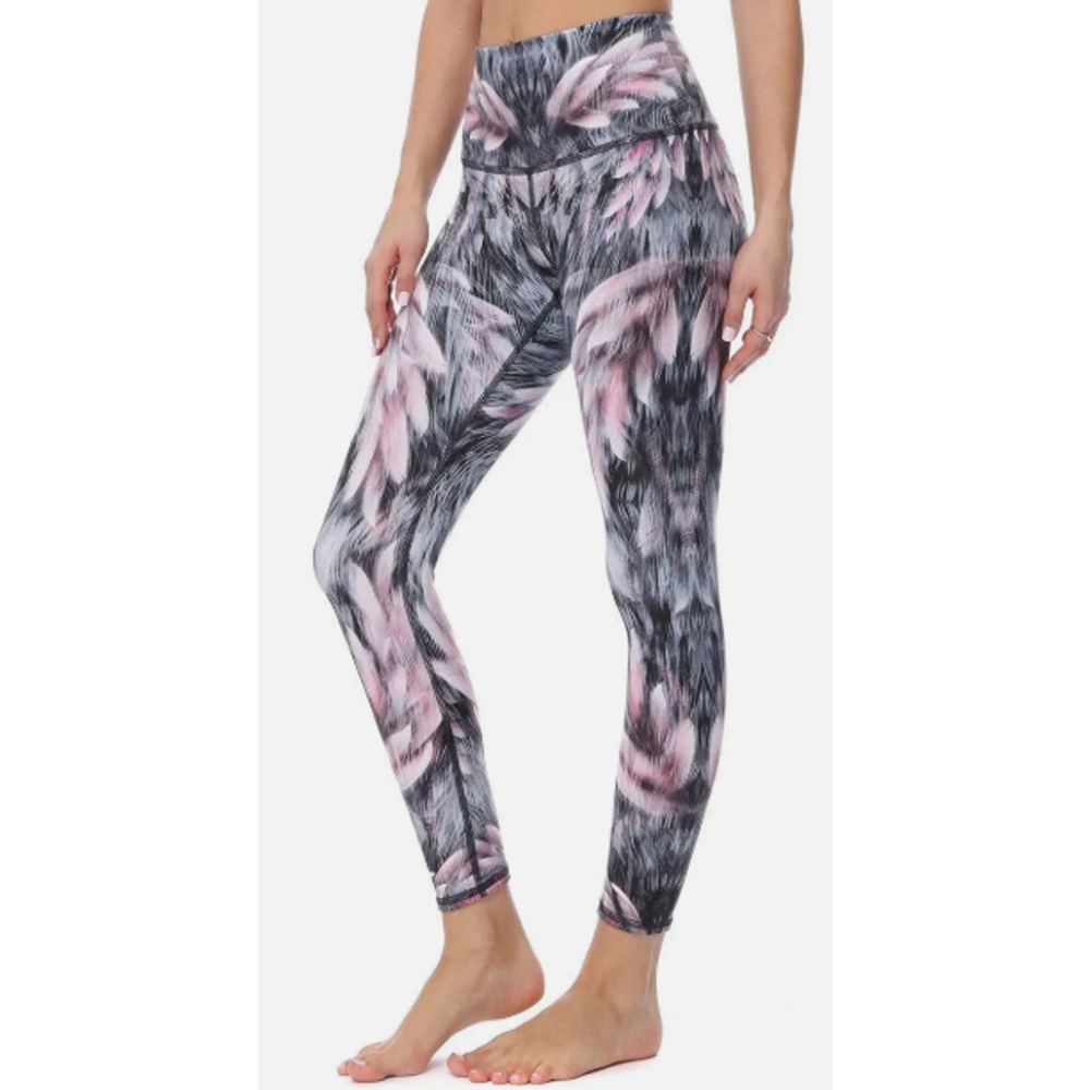EVOLUTION and CREATION Pink Feather Print HIGH WAIST Leggings Ladies Small 2-6